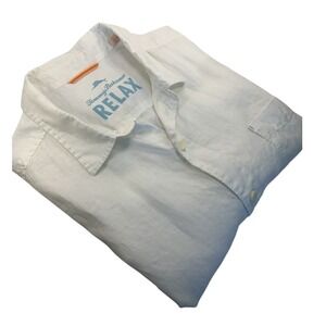 Tommy Bahama L 100% Linen Short Sleeve Button Up White Camp Beach Tropical